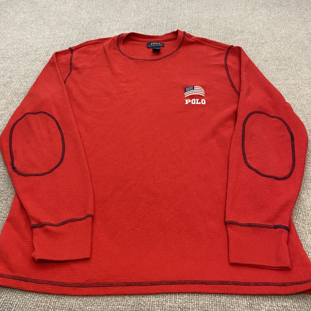 Polo Ralph Lauren Pajama Top Mens XL Red Flag Thermal Knit Long Sleeve Sleepwear